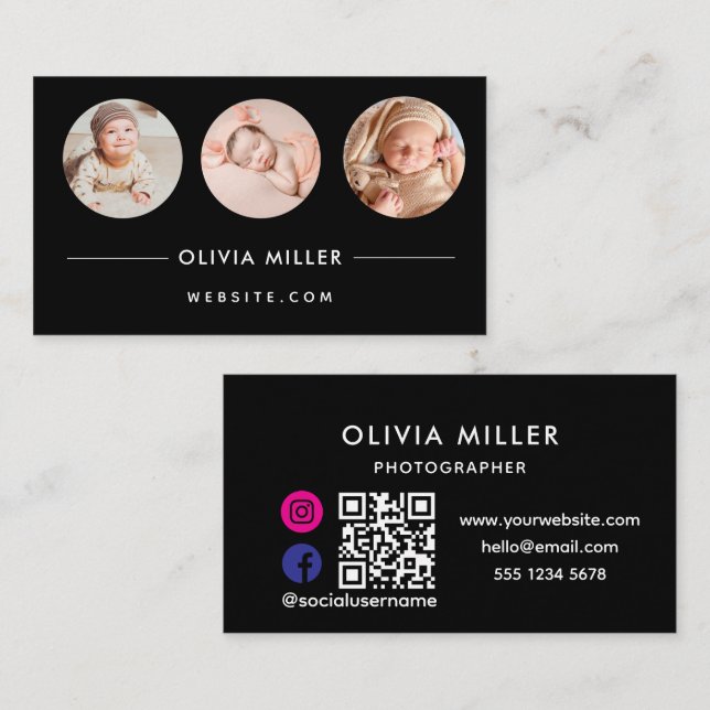 Carte De Visite Code QR de Réseaux Sociaux Modernes | Portrait Min (Devant / Derrière)