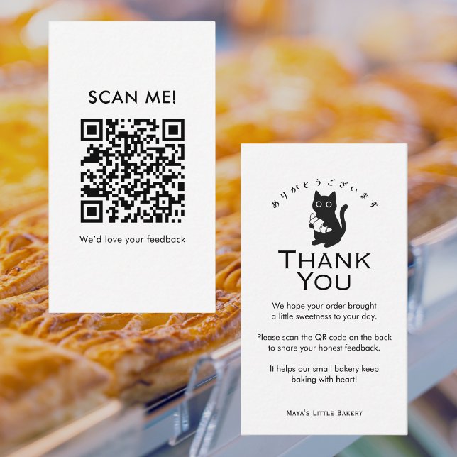 Carte De Visite Code QR de révision de croissant de chat minimalis (Créateur téléchargé)