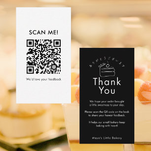 Carte De Visite Code QR de révision de gâteau noir minimaliste Lai