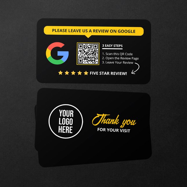 Carte De Visite Code QR de révision d'entreprise Black Google Avis (Créateur téléchargé)