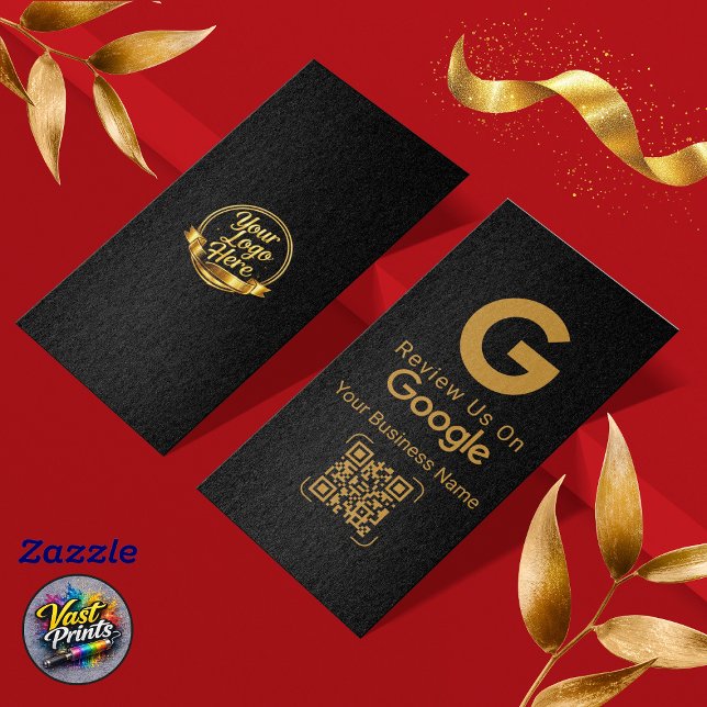 Carte De Visite Code QR de révision Google Noir Or (Google Review QR Code Black Gold Business Card)