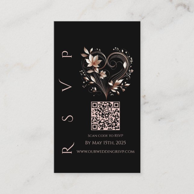 Carte De Visite Code QR de RSVP de mariage moderne - Fleurs de cou (Devant)