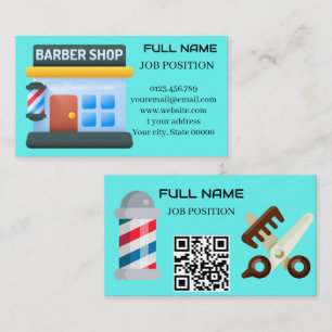 Carte De Visite Code QR de salon de coiffure moderne bleu ciel