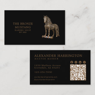 Carte De Visite Code QR de Salon de Coiffure Professionnel Bronze