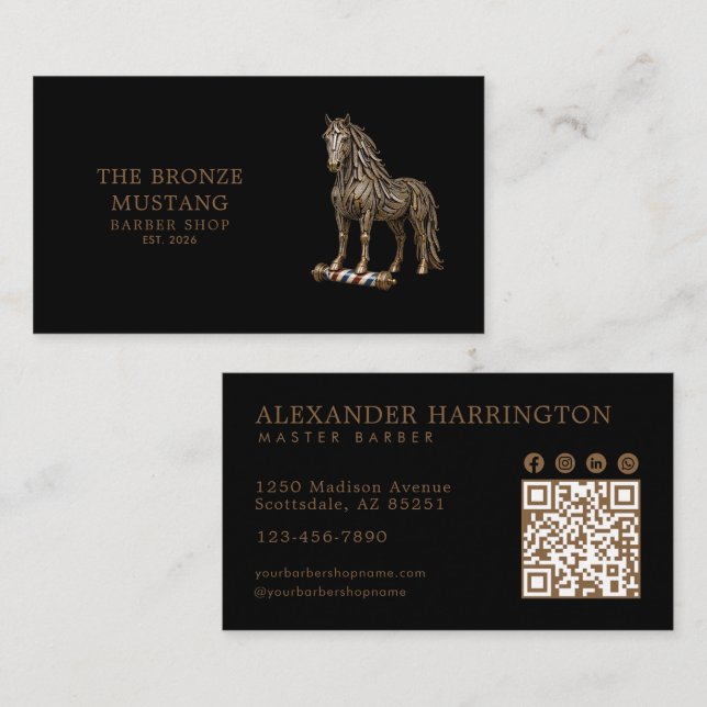 Carte De Visite Code QR de Salon de Coiffure Professionnel Bronze  (Devant / Derrière)