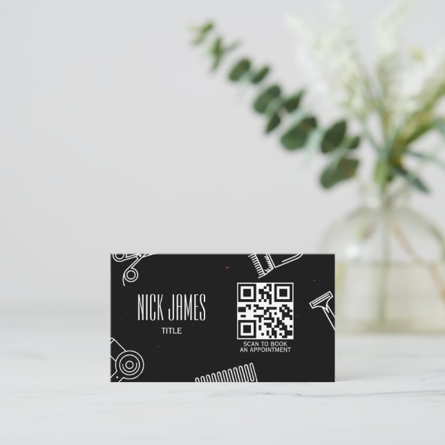 Carte De Visite Code QR de salon de coiffure professionnel pour ré (Debout devant)