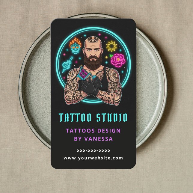 Carte De Visite Code Qr de Salon de Tatouage d'Artiste de Tatouage (Créateur téléchargé)