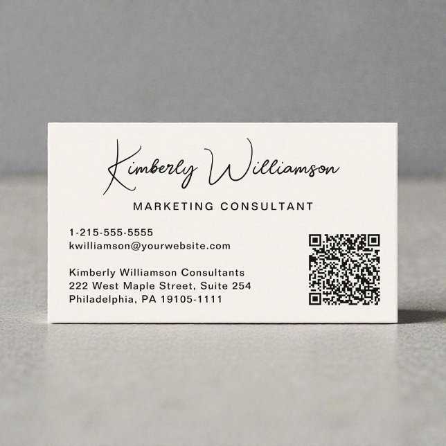 Carte De Visite Code QR de script moderne Professionnel (Modern Script QR Code Professional Business Card)
