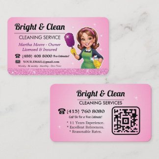Carte De Visite Code QR de service de nettoyage commercial Rose Ma