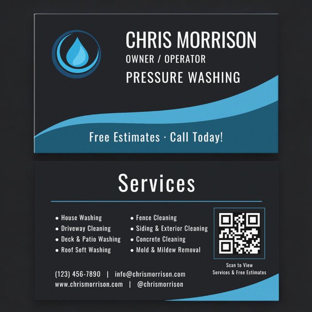Carte De Visite Code QR de service de nettoyeur haute pression (Créateur téléchargé)