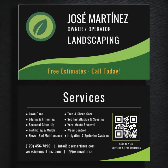 Carte De Visite Code QR de service de paysagisme de pelouse (Créateur téléchargé)