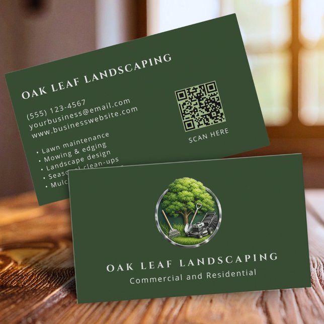 Carte De Visite Code QR de service de paysagisme d'entretien de pe (Créateur téléchargé)