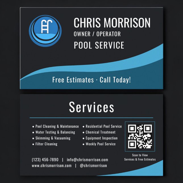 Carte De Visite Code QR de service de piscine (Créateur téléchargé)