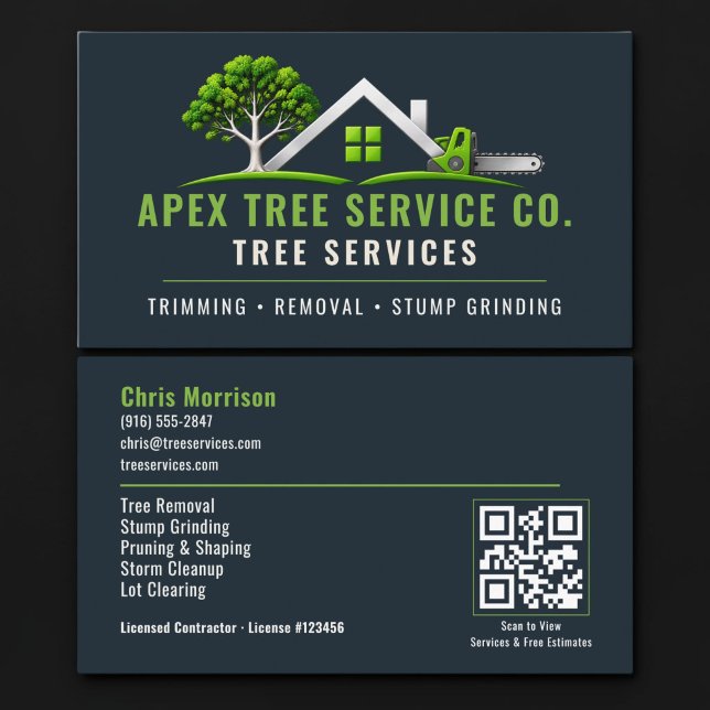 Carte De Visite Code QR de services professionnels d'arboriste d'a (Créateur téléchargé)