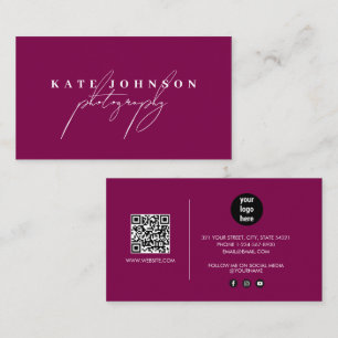 Carte De Visite Code QR de signature rouge profonde Médias sociaux