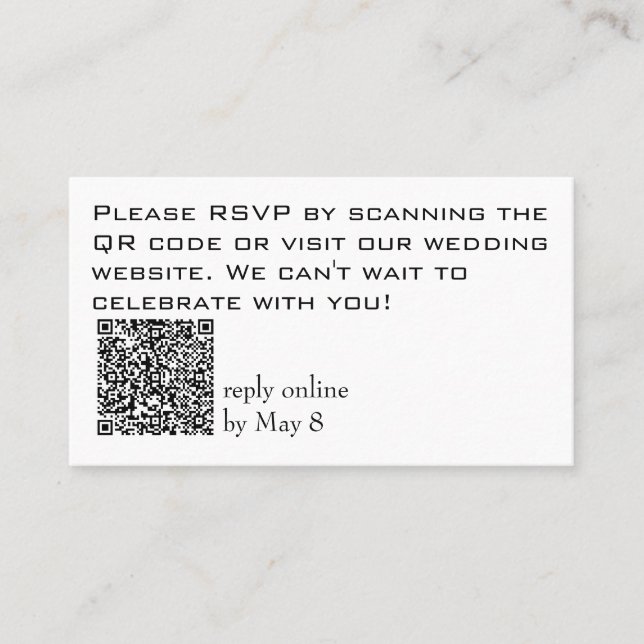 Carte De Visite Code QR de site Web de mariage RSVP à petit budget (Devant)