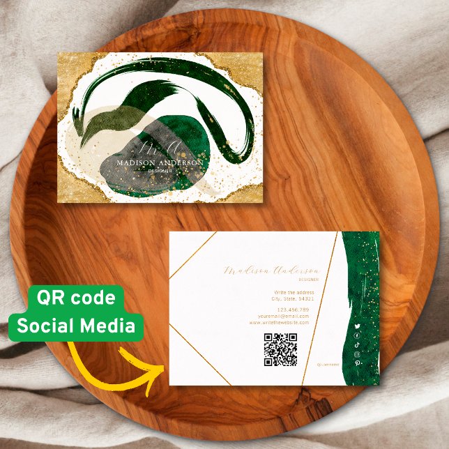 Carte De Visite Code QR de site Web de paillettes vert émeraude En (Créateur téléchargé)