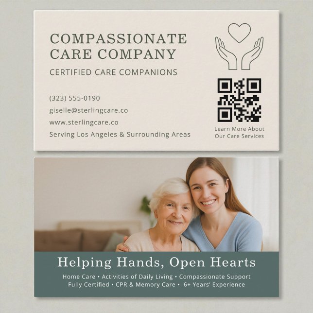 Carte De Visite Code QR de soutien aux personnes âgées et de soins (Créateur téléchargé)