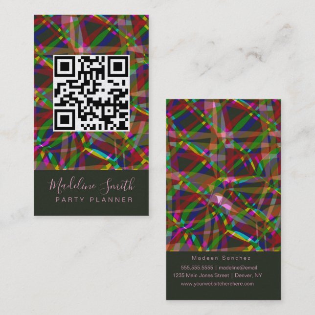 Carte De Visite Code QR de streamers pour organisateur de fête (Devant / Derrière)