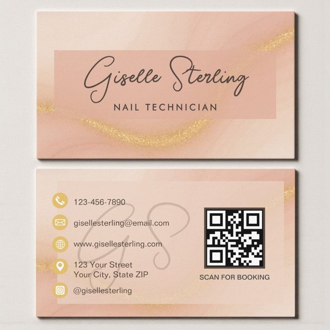 Carte De Visite Code QR de technicien en onglerie aquarelle (Créateur téléchargé)