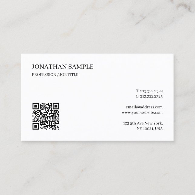 Carte De Visite Code QR de texte personnalisé simple élégant profe (Devant)