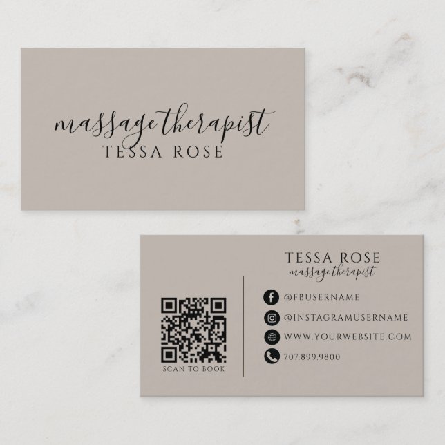 Carte De Visite Code QR de thérapeute de massage  (Devant / Derrière)
