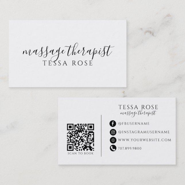 Carte De Visite Code QR de Thérapeute de Massage  (Devant / Derrière)