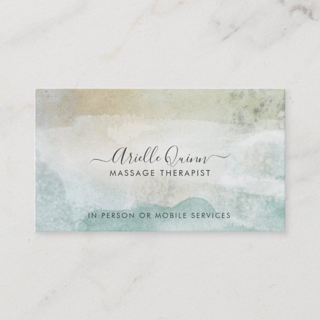 Carte De Visite Code QR de Thérapeute de Massage à l'Aquarelle Mod (Devant)