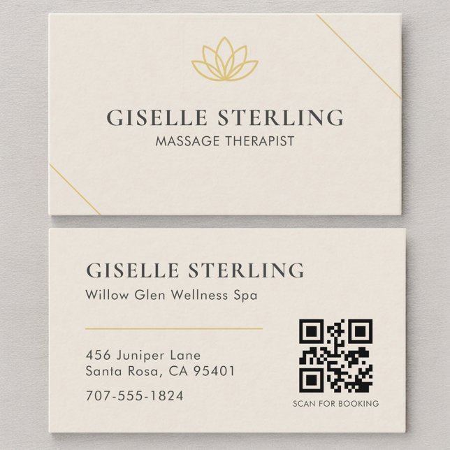 Carte De Visite Code QR de thérapeute de massage beige neutre (Créateur téléchargé)