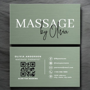 Carte De Visite Code QR de thérapeute de massage métallisé vert sa