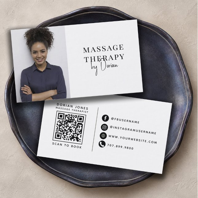 Carte De Visite Code QR de thérapeute de massage Photo (Créateur téléchargé)