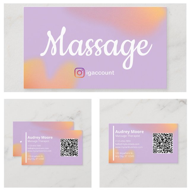 Carte De Visite Code QR de thérapeute en massage élégant moderne (Modern Elegant Massage Therapist QR code Business Card
)