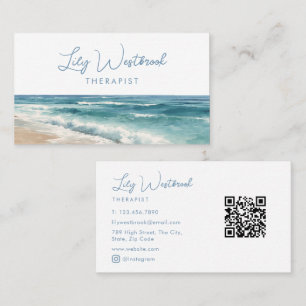 Carte De Visite Code QR de thérapeute psychologue plage aquarelle