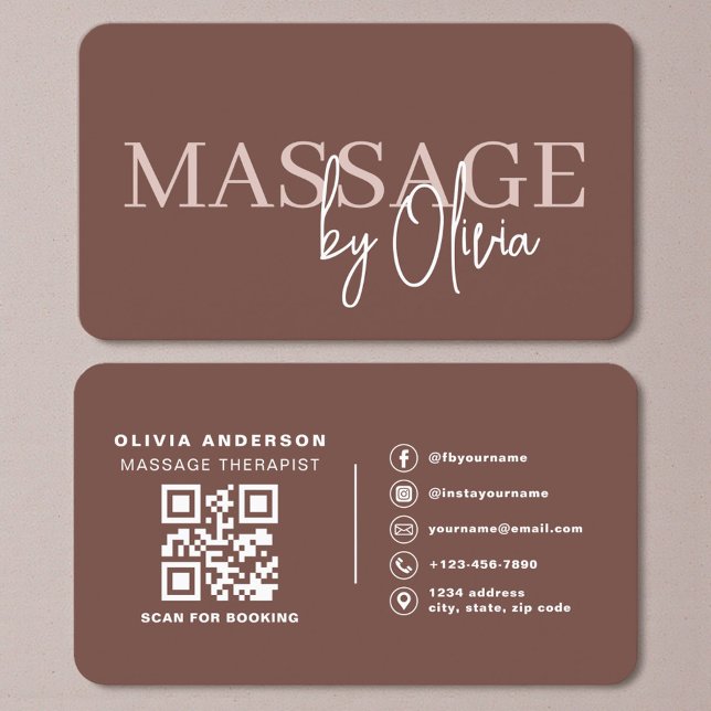Carte De Visite Code QR de thérapie de massage Terracotta (Créateur téléchargé)