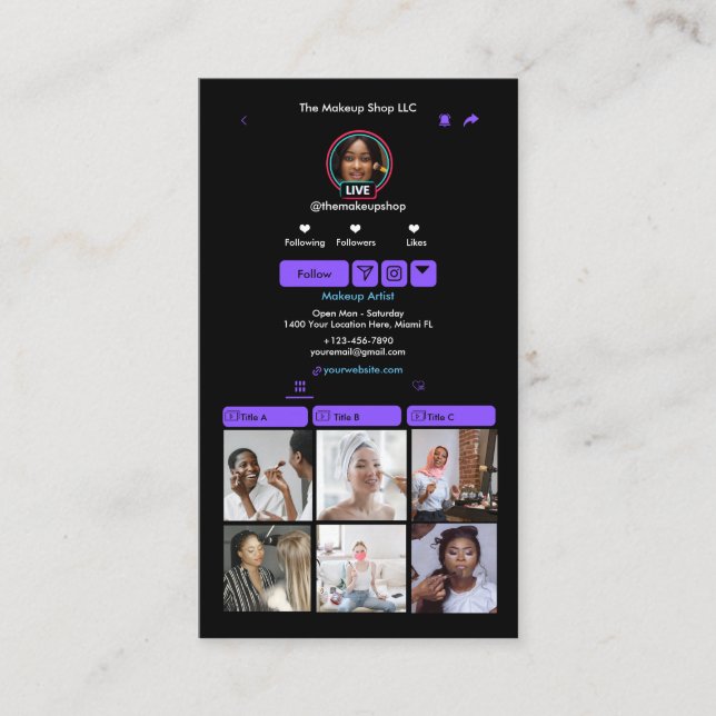 Carte De Visite Code QR de TikTok Média Social Violet (Devant)