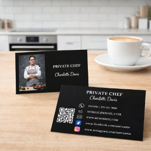 Carte De Visite Code QR de traiteur photo noir blanc chef privé
