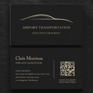 Carte De Visite Code QR de transport aéroportuaire noir et or