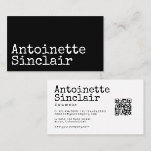 Carte De Visite Code QR de typographie de machine à écrire noir et