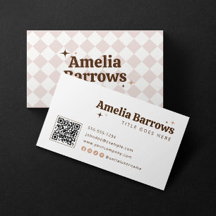 Carte De Visite Code QR de typographie rétro élégante et minimalis