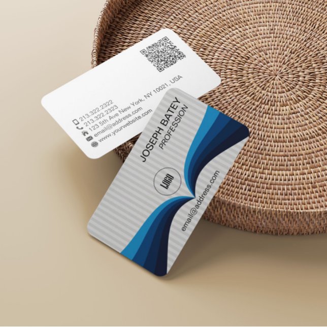Carte De Visite Code QR de vague bleue élégant moderne professionn (Créateur téléchargé)