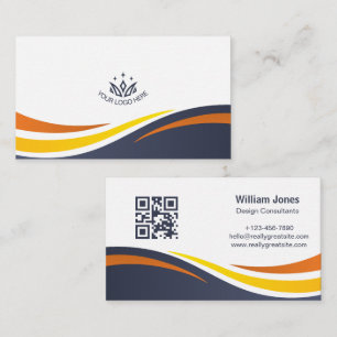 Carte De Visite Code QR de vague d'entreprise moderne avec logo pe