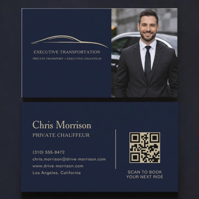 Carte De Visite Code QR de voiture de transport bleu et or (Créateur téléchargé)