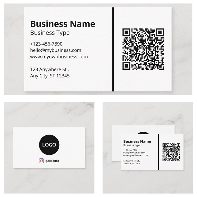 Carte De Visite Code QR de votre logo blanc sur fond blanc pour le (Blank White Your Logo QR Code Social Media Business Card
)