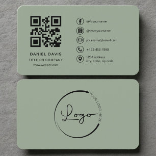 Carte De Visite Code QR d'entreprise minimaliste Sage Green