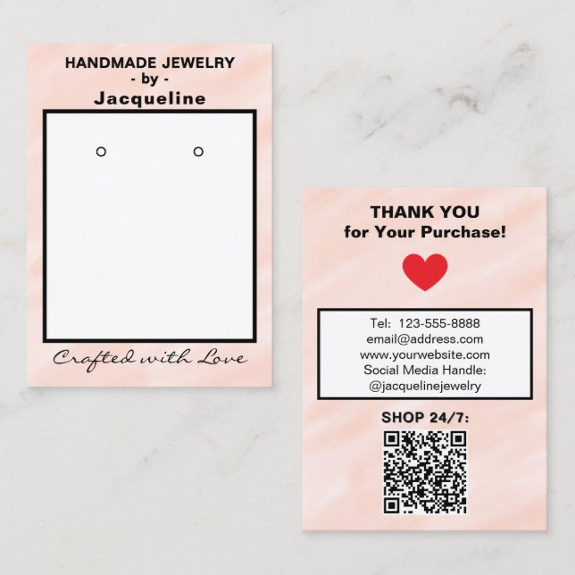 Carte De Visite Code QR des Boucles d'Oreilles Aquarelle Rose (Devant / Derrière)
