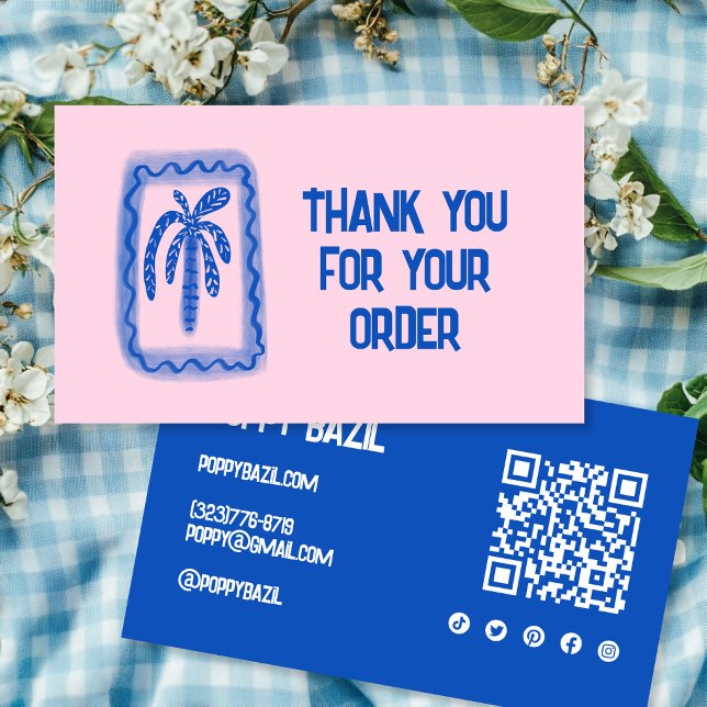 Carte De Visite Code QR des icônes sociales de remerciement pour c (Thank You for Order Social Icons QR Code Palm Tree Business Card
)