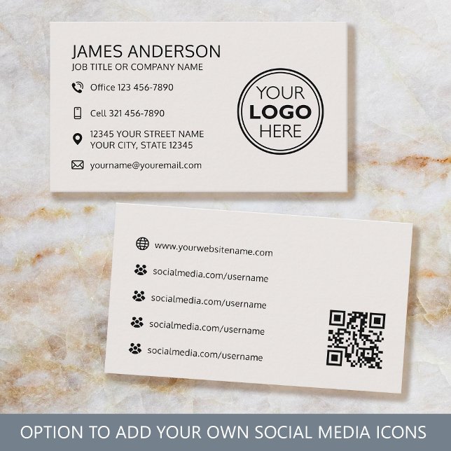 Carte De Visite Code QR des médias sociaux de logo professionnel b (Créateur téléchargé)