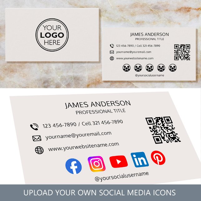 Carte De Visite Code QR des médias sociaux de logo professionnel b (Créateur téléchargé)