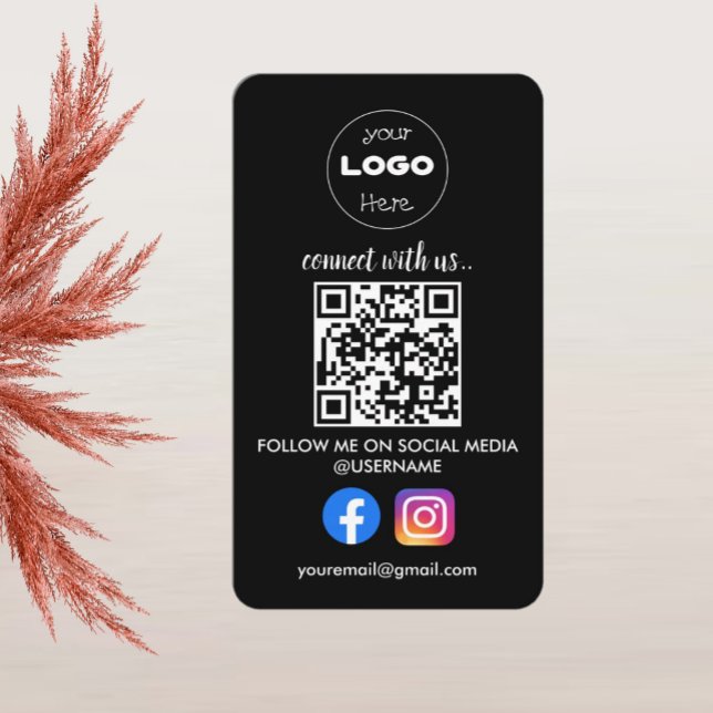 Carte De Visite Code QR des médias sociaux personnalisés Noir prof (Créateur téléchargé)