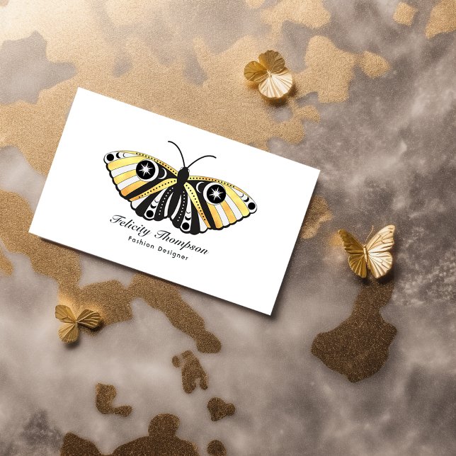 Carte De Visite Code QR des papillons dorés célestes mystiques (Créateur téléchargé)
